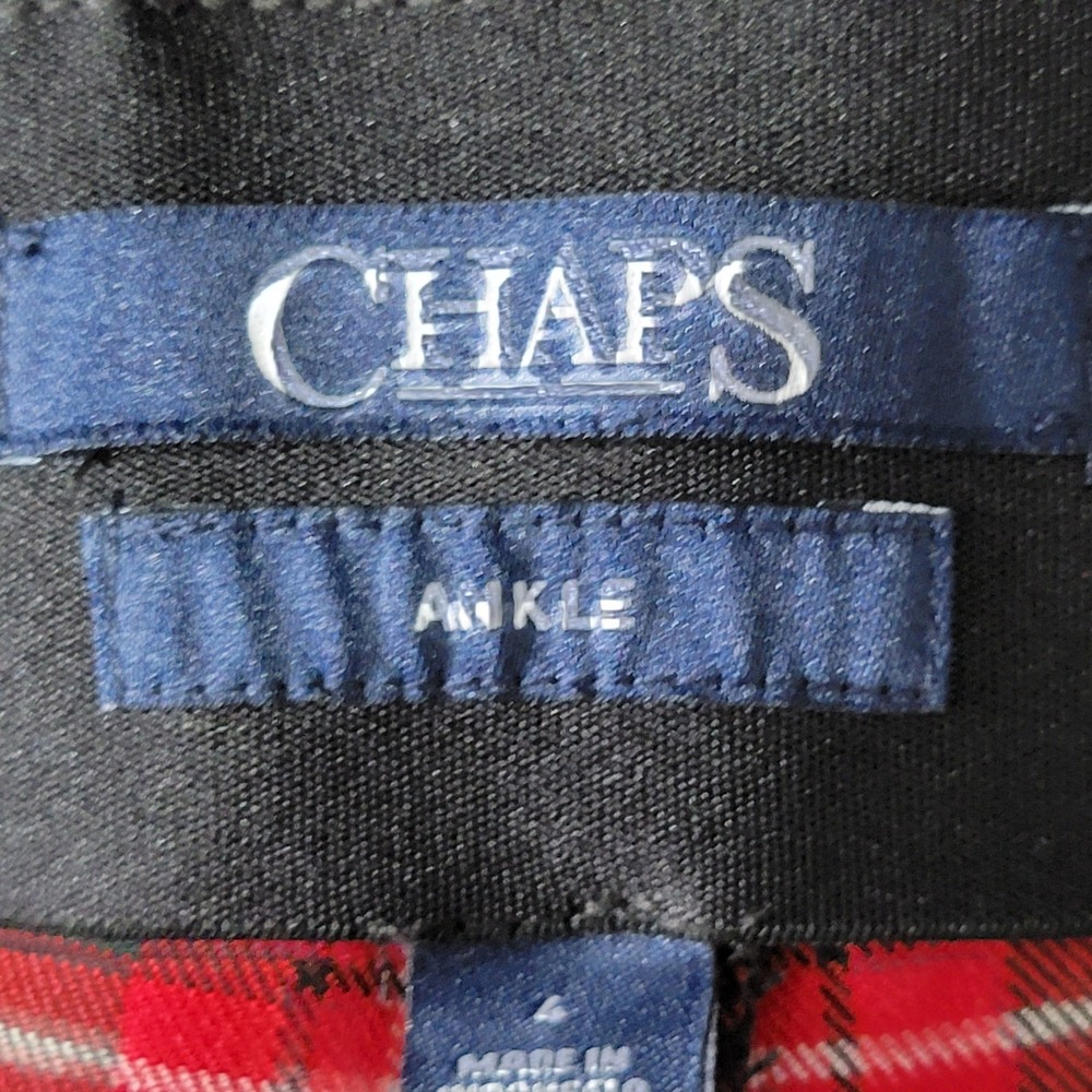 Chaps Ankle Pants 4 Red Plaid Tartan Side Zip Holiday Tapered Preppy Academia - Picture 2 of 13